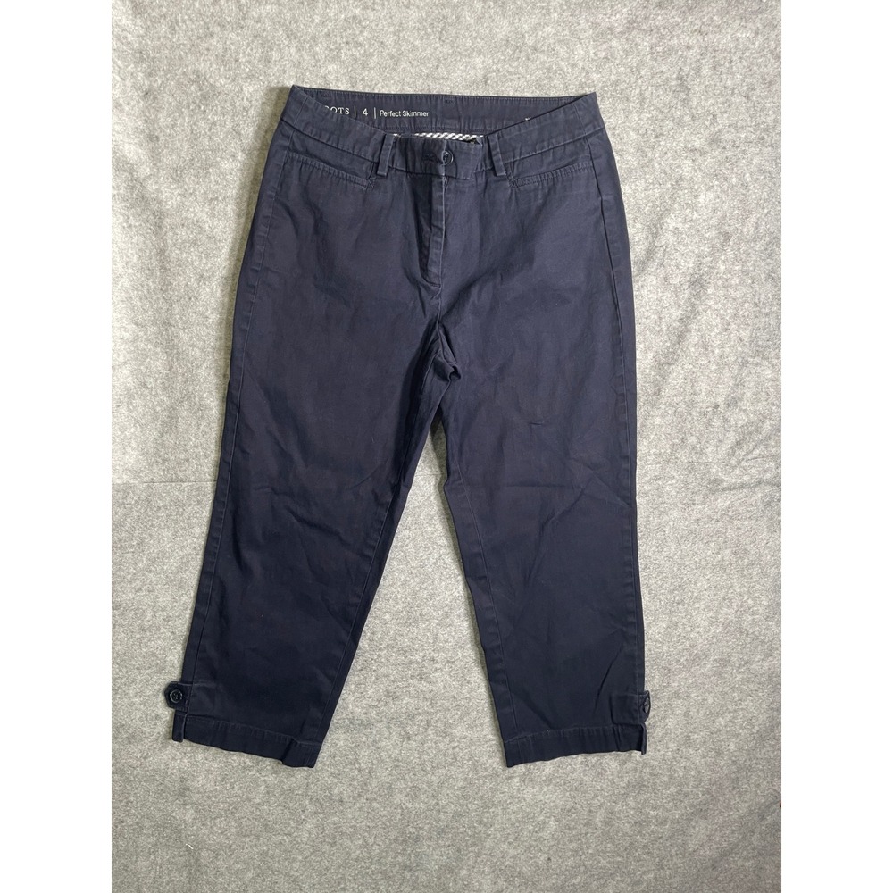 Talbots Perfect Skimmer Navy Blue Cropped Pants Womens 4 Button Hem Cotton Blend